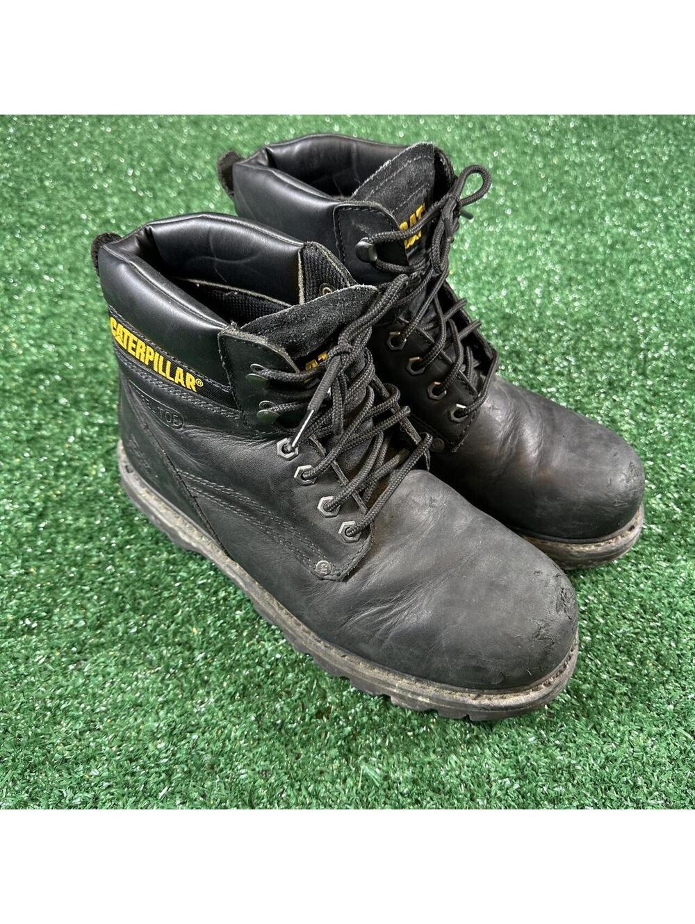 Modern Caterpillar black leather work boots workwear utility blue collar 9.5 men